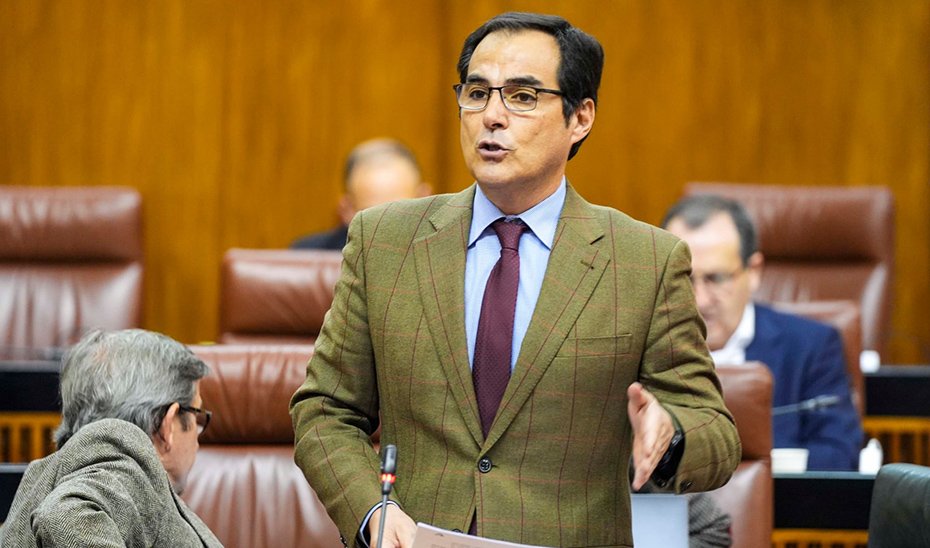 El consejero de Justicia, Administración Local y Función Pública, José Antonio Nieto, durante su intervención en el Parlamento.