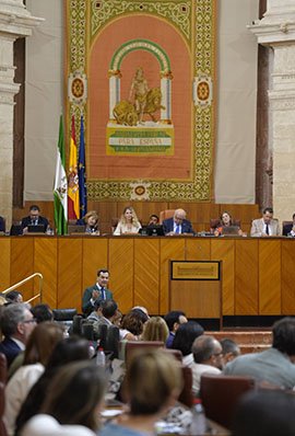 The Andalusian President during a moment of the question time in the regional Parliament.