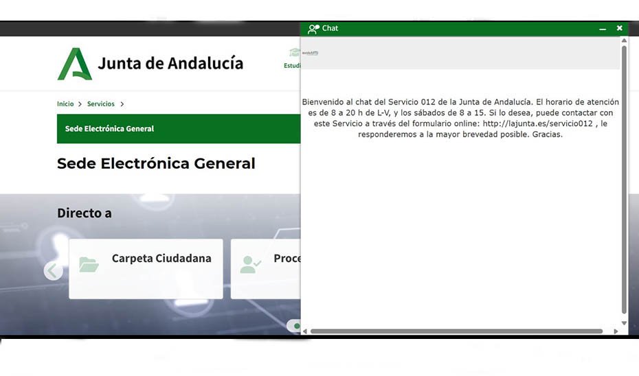 Chat del servicio 012 de la Junta de Andalucía.