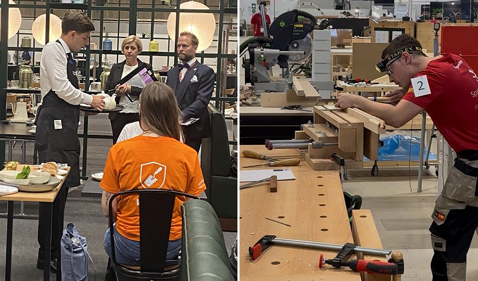 Miguel Ángel Abril y Arturo Maciá, galardonados en Servicio de Restaurante y Bar y en Carpintería, respectivamente, en el campeonato Euroskills 2025, celebrado en Herning (Dinamarca).